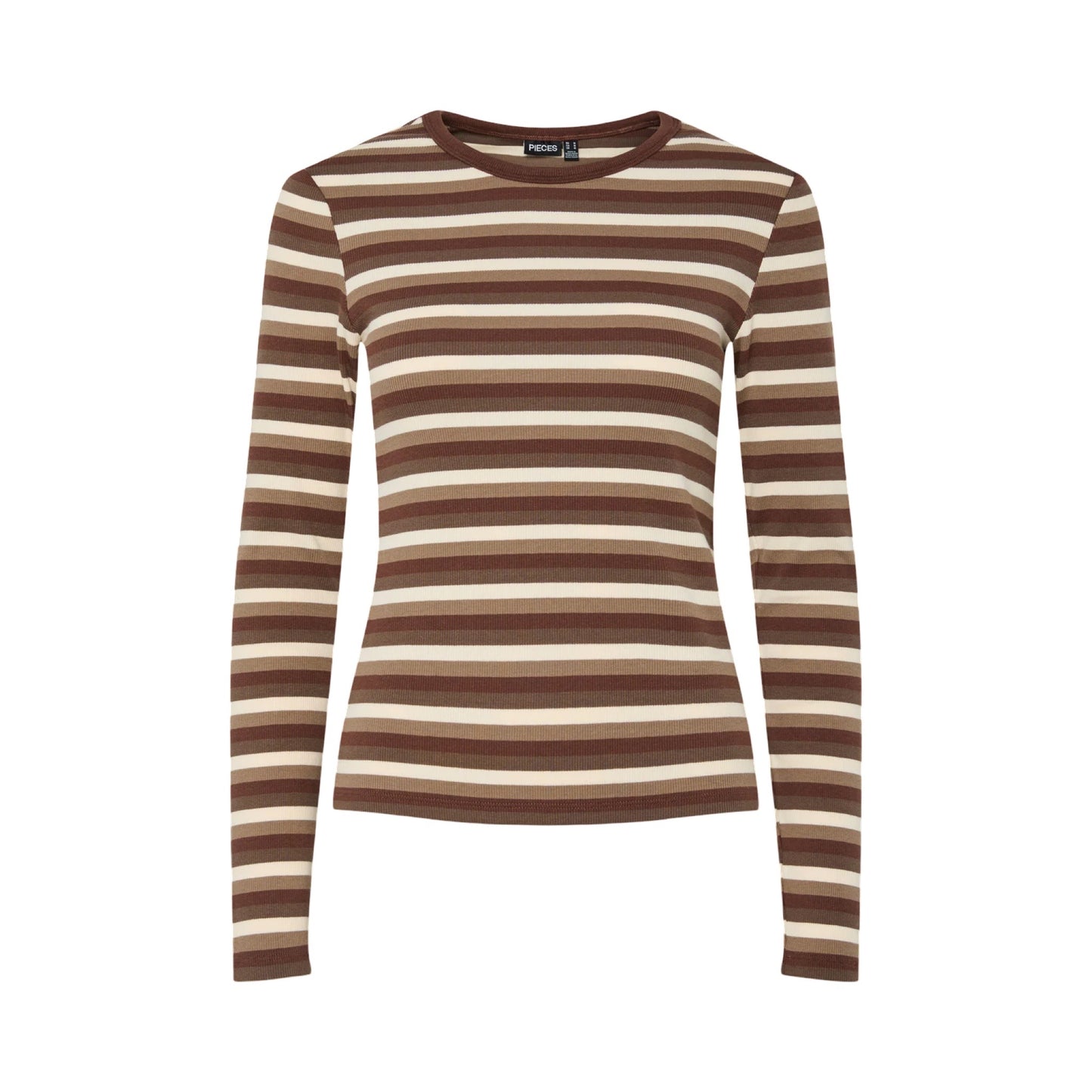 Pieces - PCmay LS striped top - Brown stripes - Merle og Wilde ApS