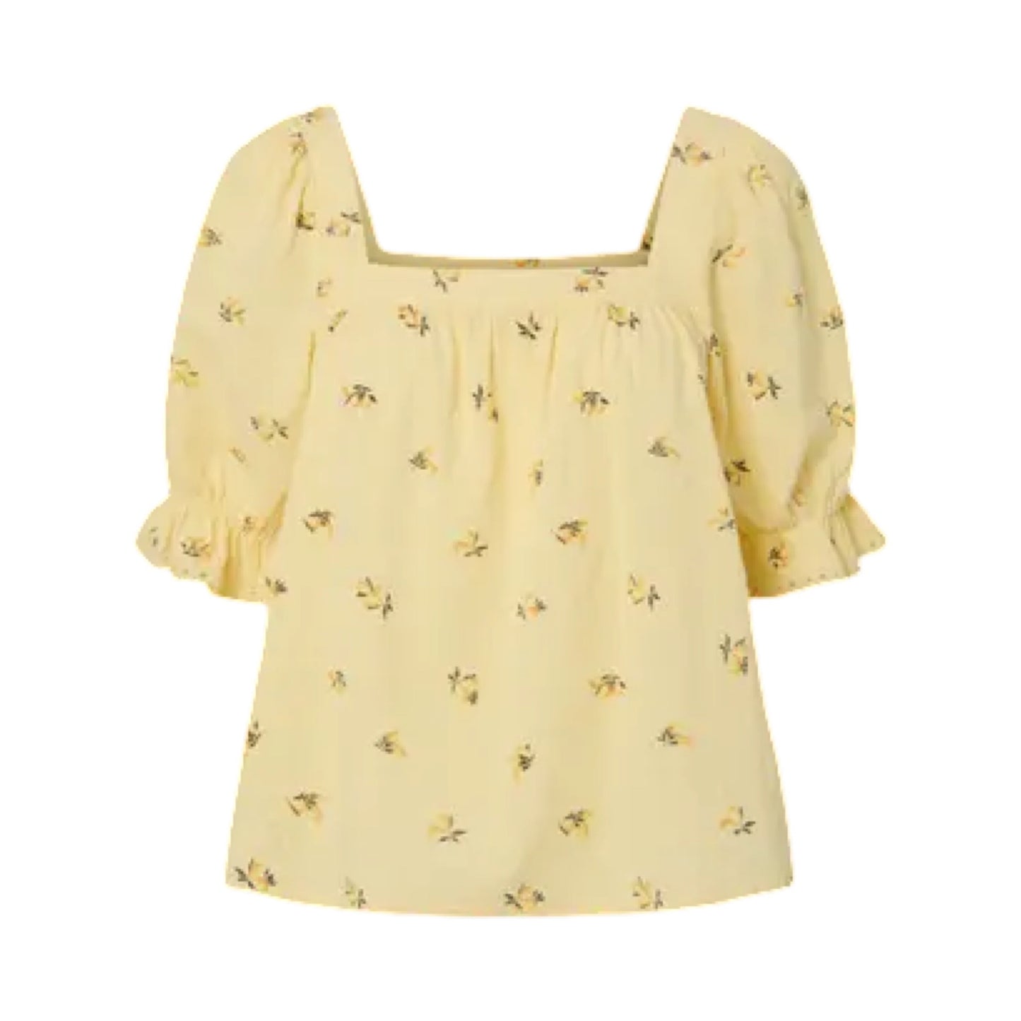 Pieces - Pcthea 3/4 sqaure neck top wvn D2D pp - pale banana Lemons - Merle og Wilde ApS