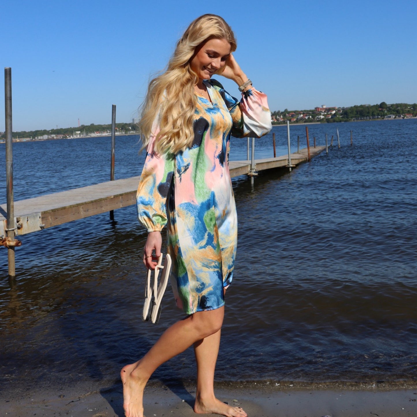 Liberte - Pam - dress - Blue Gold Marble - Merle og Wilde ApS