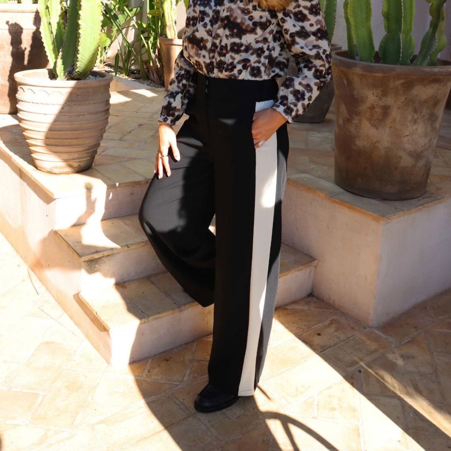 Liberte - Frede wide panel pants - Black offwhite - Merle og Wilde ApS