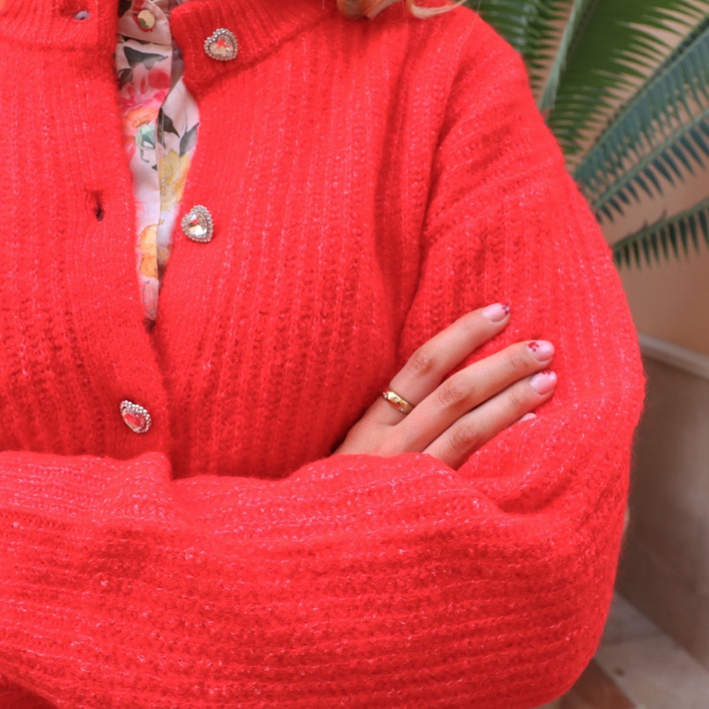 Preorder Dec. - Liberté - Fro o - neck cardigan - flamingo red - Merle og Wilde ApS