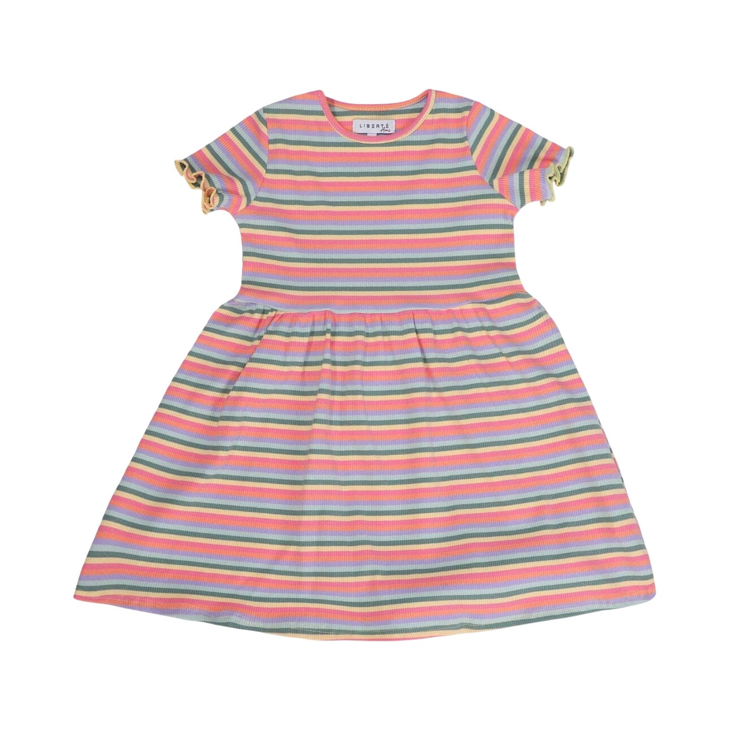 Preorder maj - Liberte - Natalia - ss - dress - kids - Multi orange pink stripe - Merle og Wilde ApS