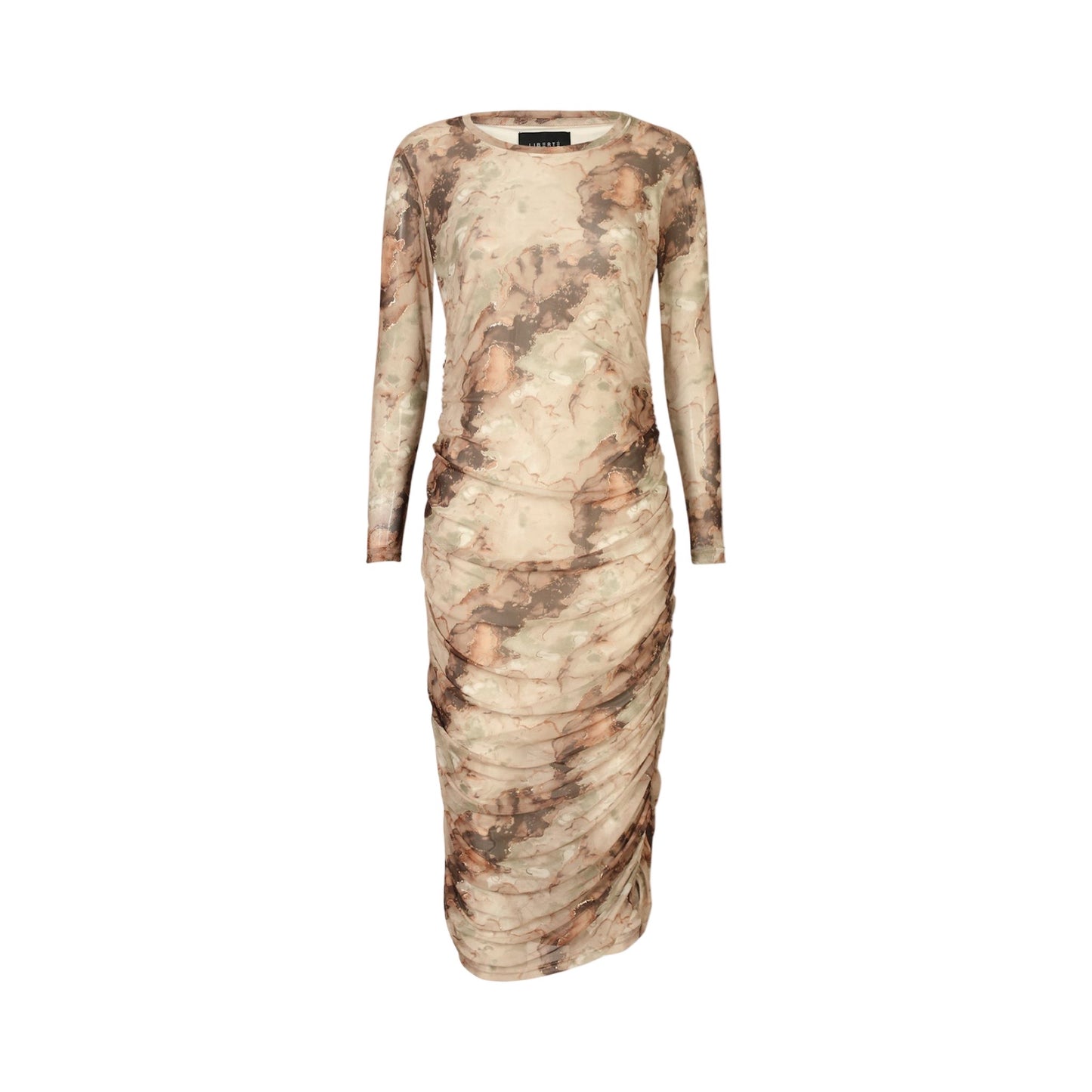 Liberte - Mesh LS Long dress - Brown Gold Marble - Merle og Wilde ApS