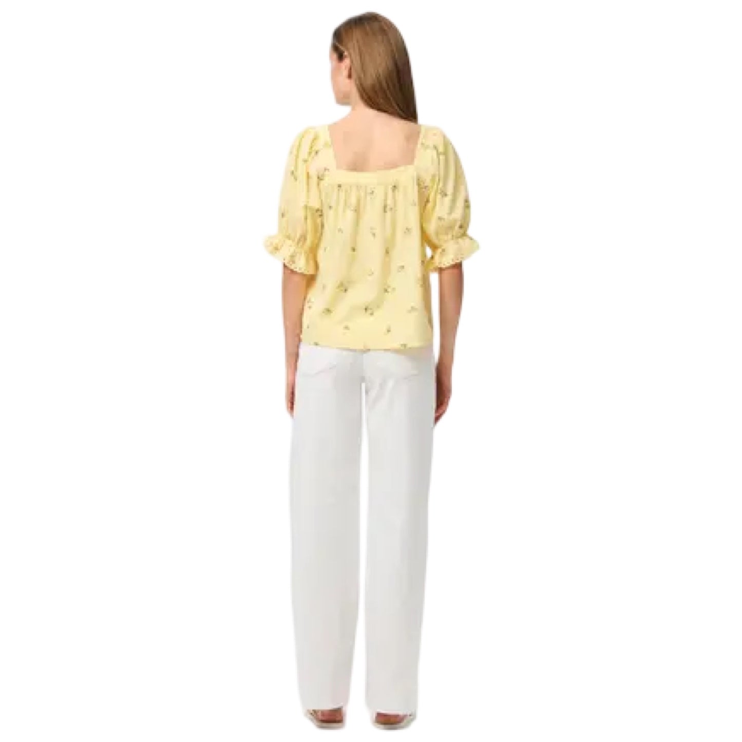 Pieces - Pcthea 3/4 sqaure neck top wvn D2D pp - pale banana Lemons - Merle og Wilde ApS