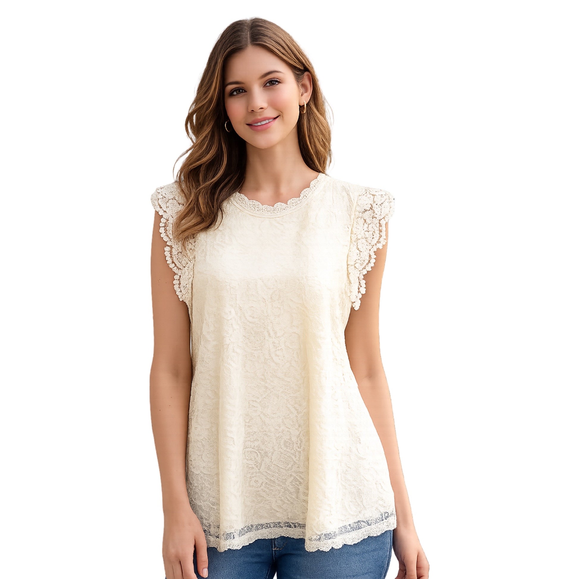 pieces - pcolline sl lace top wn noos - frech vanilla - Merle og Wilde ApS