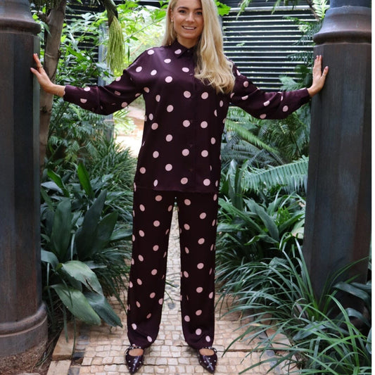 Preorder feb. - Liberte - Dotti pants - plum rose Big dot - Merle og Wilde ApS