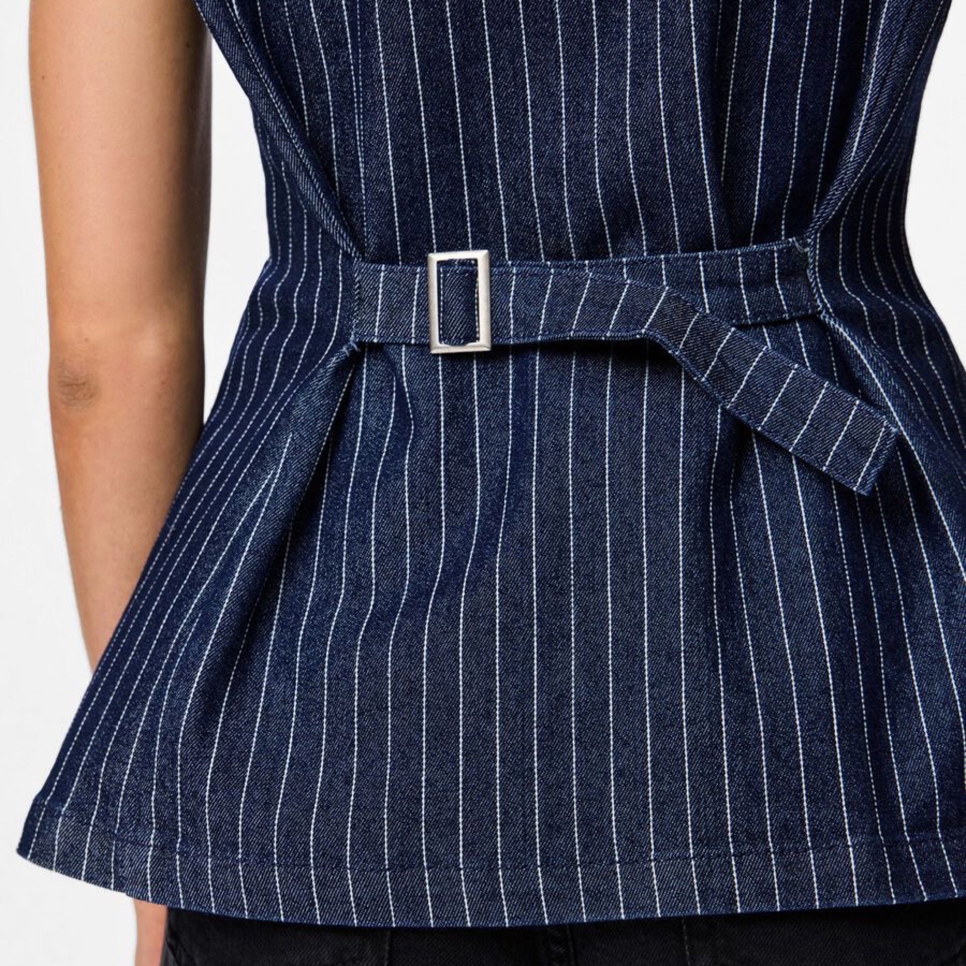 Pieces - PCrose Long denim vest - Dark Blue denim pinstripe - Merle og Wilde ApS