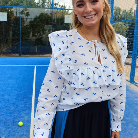 Liberte - Heather - LS - Tie - Blouse - White Blue cherry - Merle og Wilde ApS