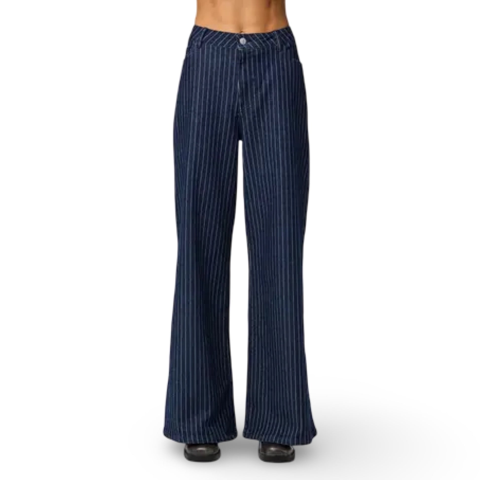 Pieces - Pcrose MW Wide denim jeans - Dark Blue denim pinstripe - Merle og Wilde ApS