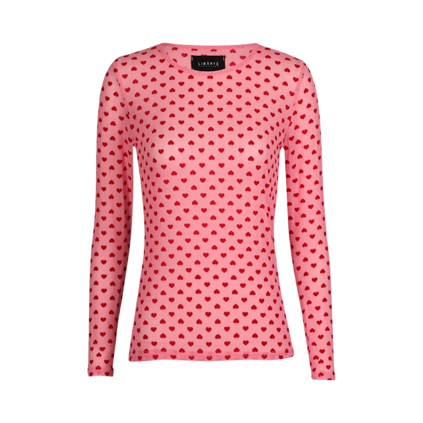 Liberte - mest LS T-shirt - pink red flock heart - Merle og Wilde ApS