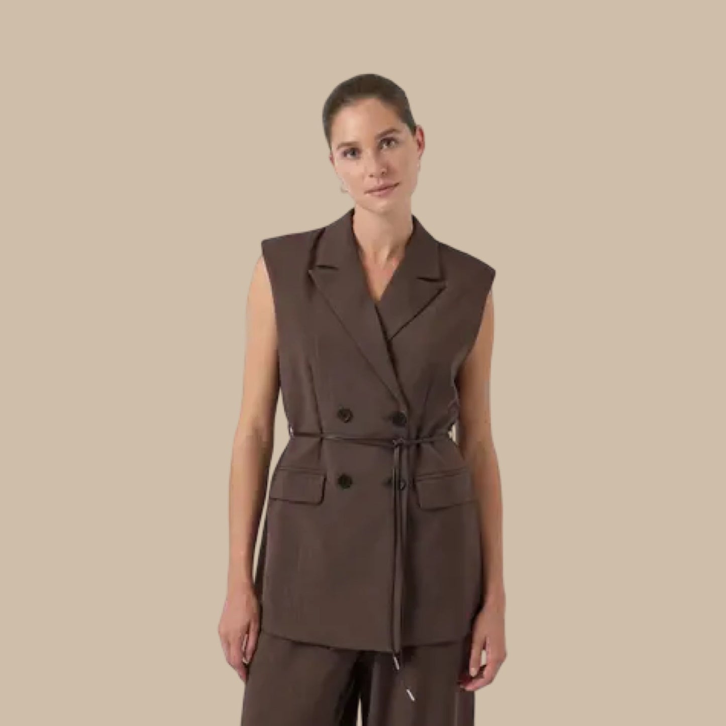 Preorder okt. - YAS - Yasshimma waistcoat - Chocolate Brown w. metallic pinstripe - Merle og Wilde ApS