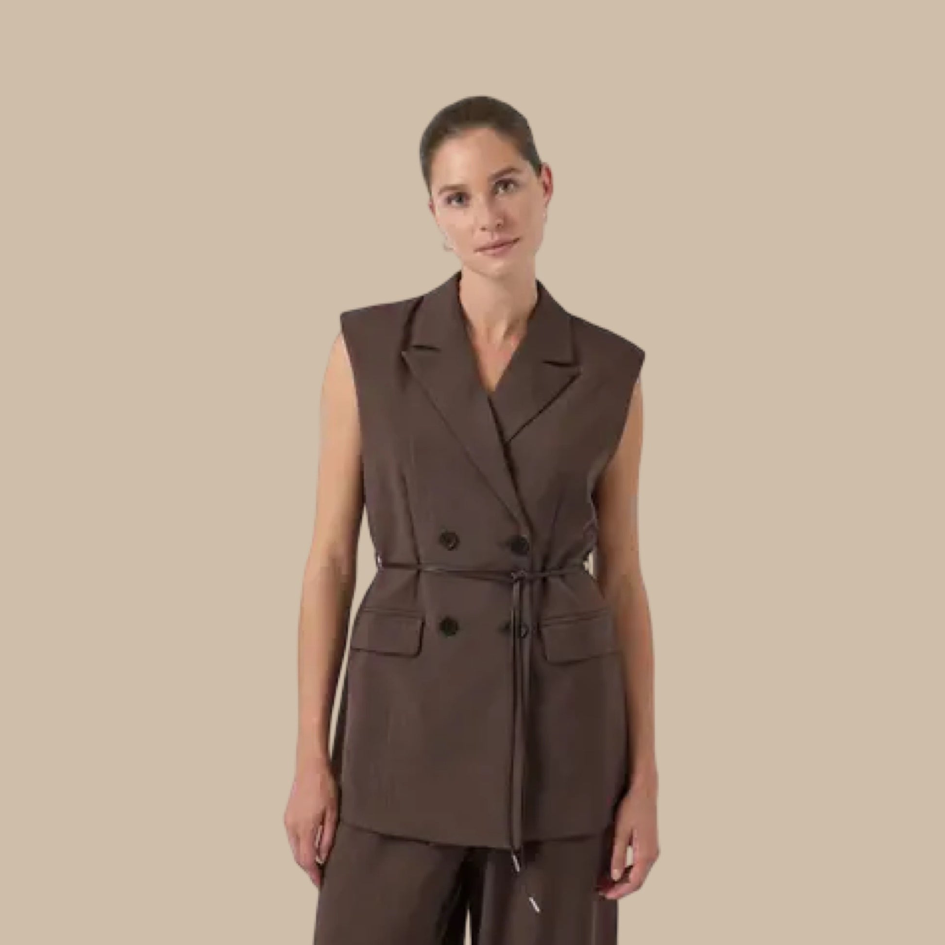 Preorder okt. - YAS - Yasshimma waistcoat - Chocolate Brown w. metallic pinstripe - Merle og Wilde ApS