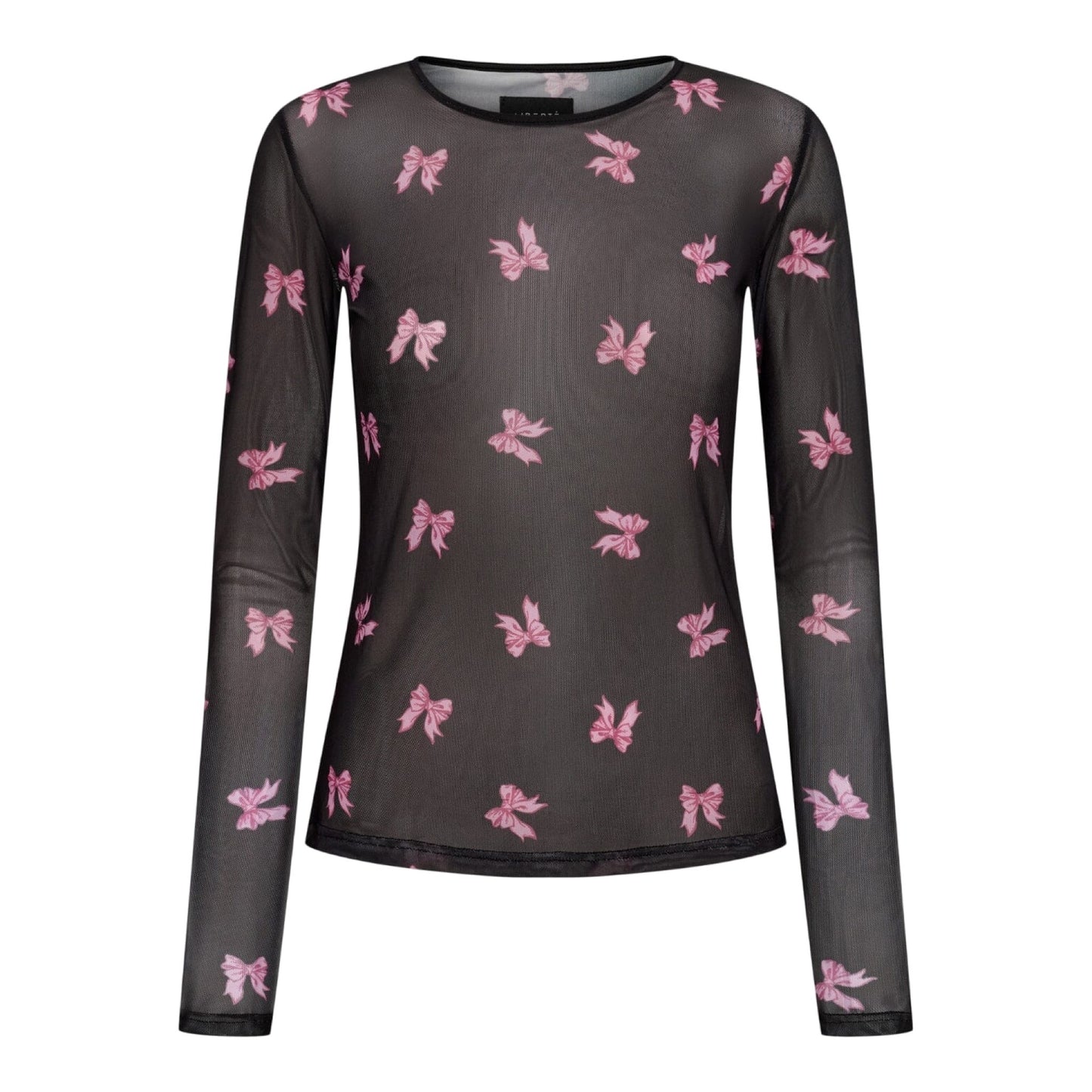 Liberte - mesh-LS-Tshirt- Black pink. Bow