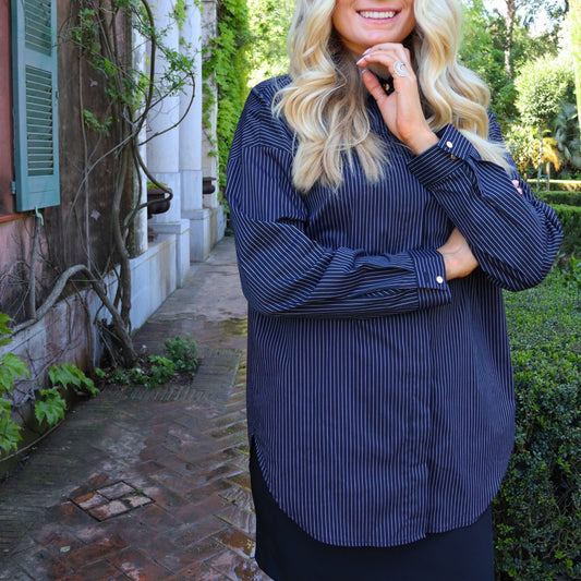 Liberte - Sara LS shirt - Black White pinstripe - Merle og Wilde ApS