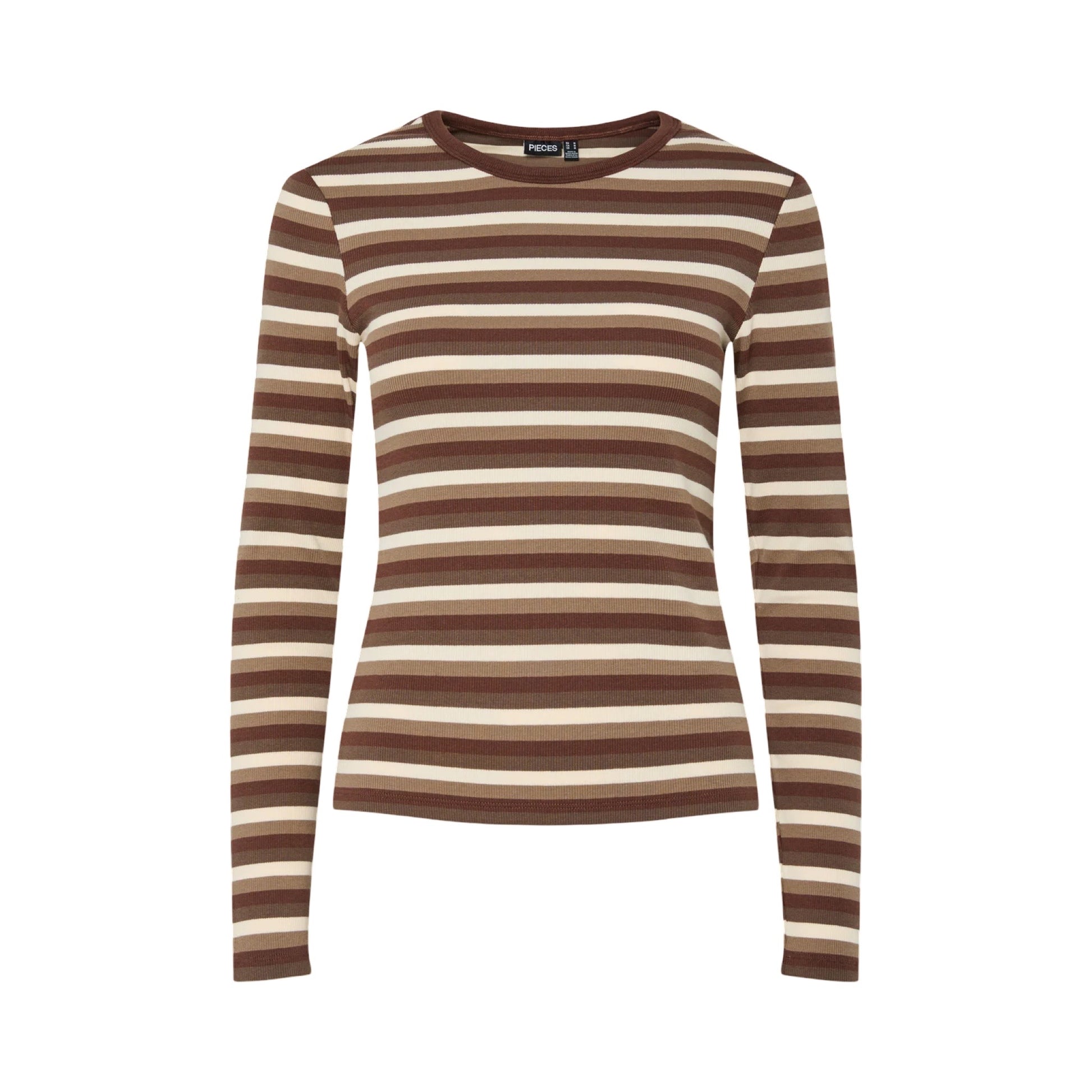 Pieces - PCmay LS striped top - Brown stripes - Merle og Wilde ApS
