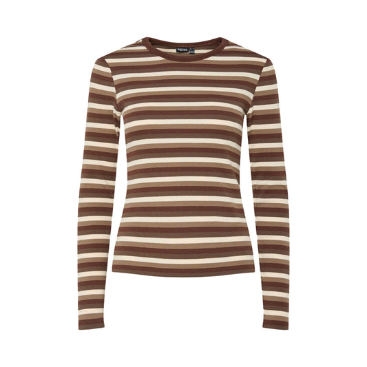 Pieces - PCmay LS striped top - Brown stripes - Merle og Wilde ApS