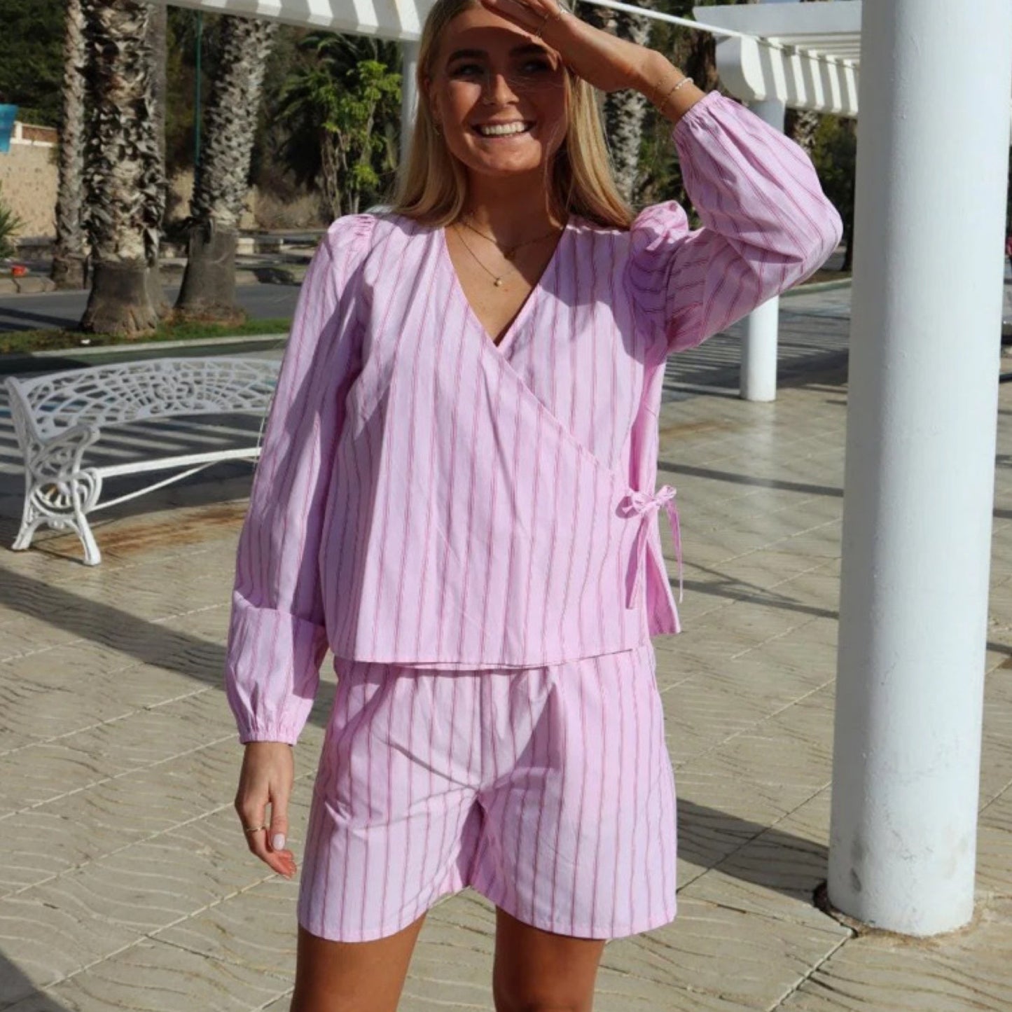 Liberte - Pianna-wrap-Blouse- pink stripe