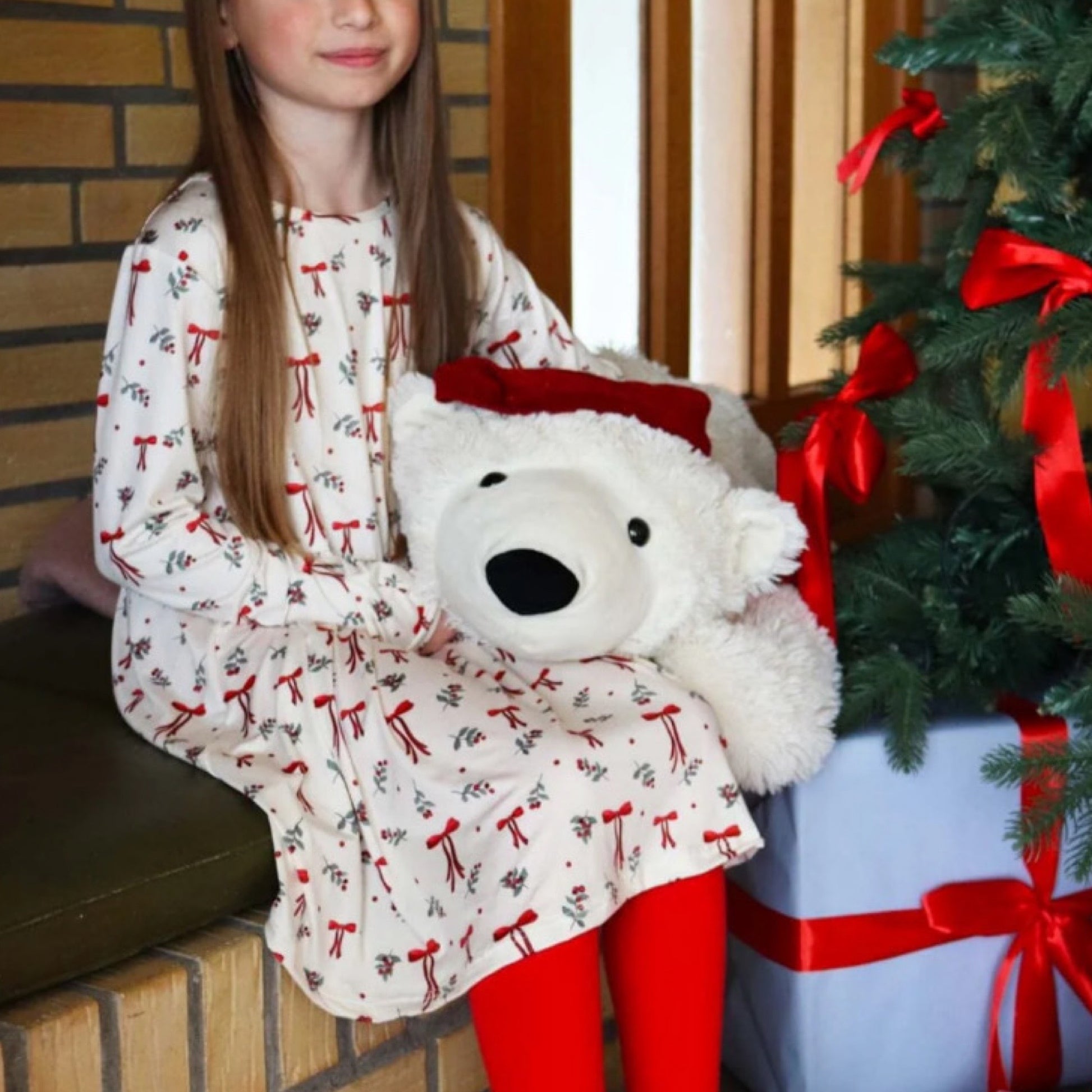 Preorder - Liberte - Alma - LS - babydoll - dress (kids) - Red Bow creme - Merle og Wilde ApS