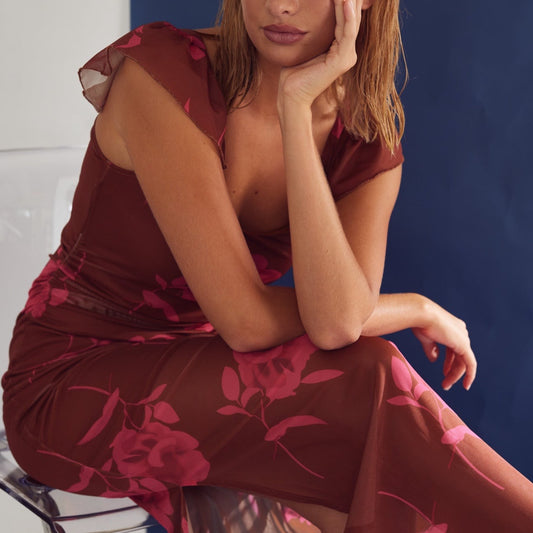 Noella - Lauryn Dress Cassie Brown print - Merle og Wilde ApS