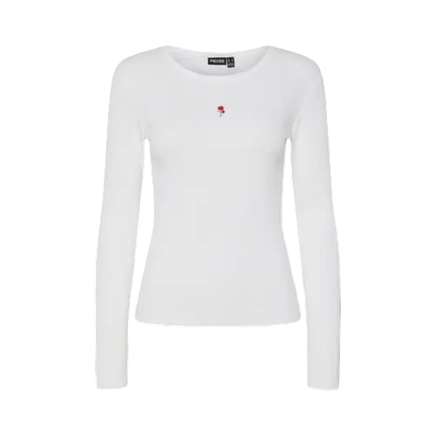 Pieces - PCmay LS embroidery top JRS Bc - White - Merle og Wilde ApS