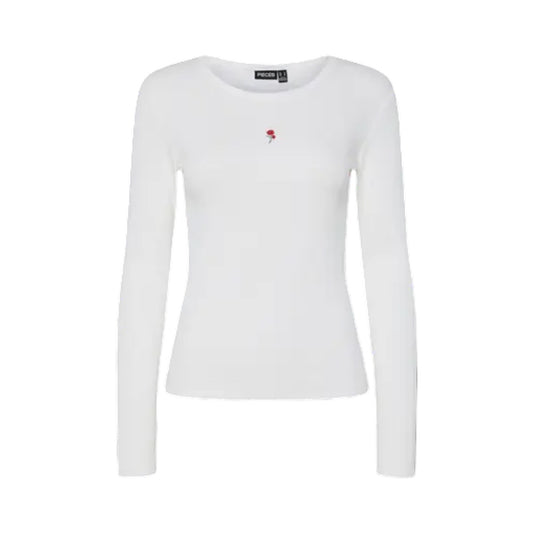 Pieces - PCmay LS embroidery top JRS Bc - White - Merle og Wilde ApS