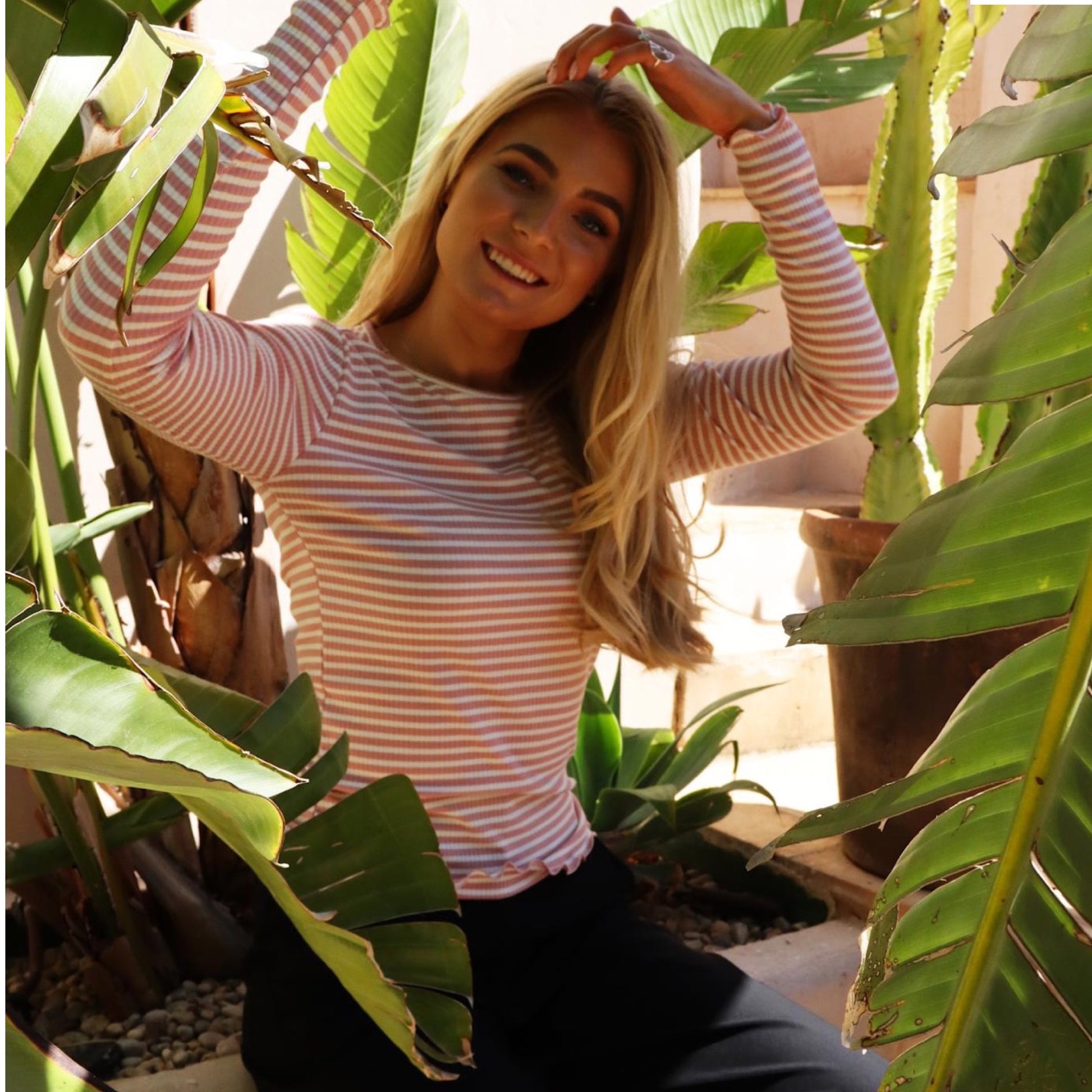 Liberte - Natalia LS round neck Blouse - Rose creme gold stripe - Merle og Wilde ApS