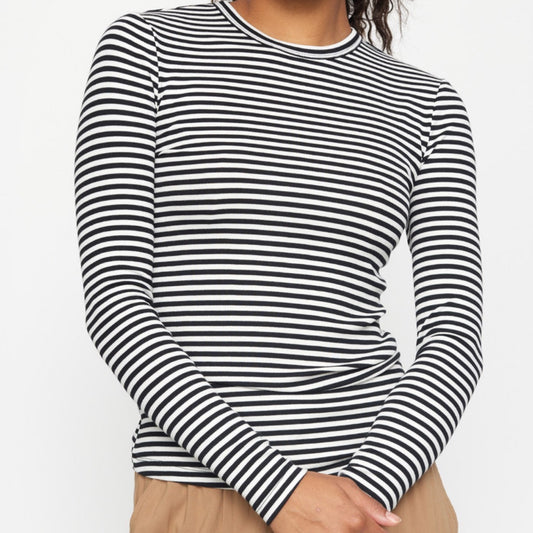 Soft rebels - SRfenja stripe O-neck - Black/white