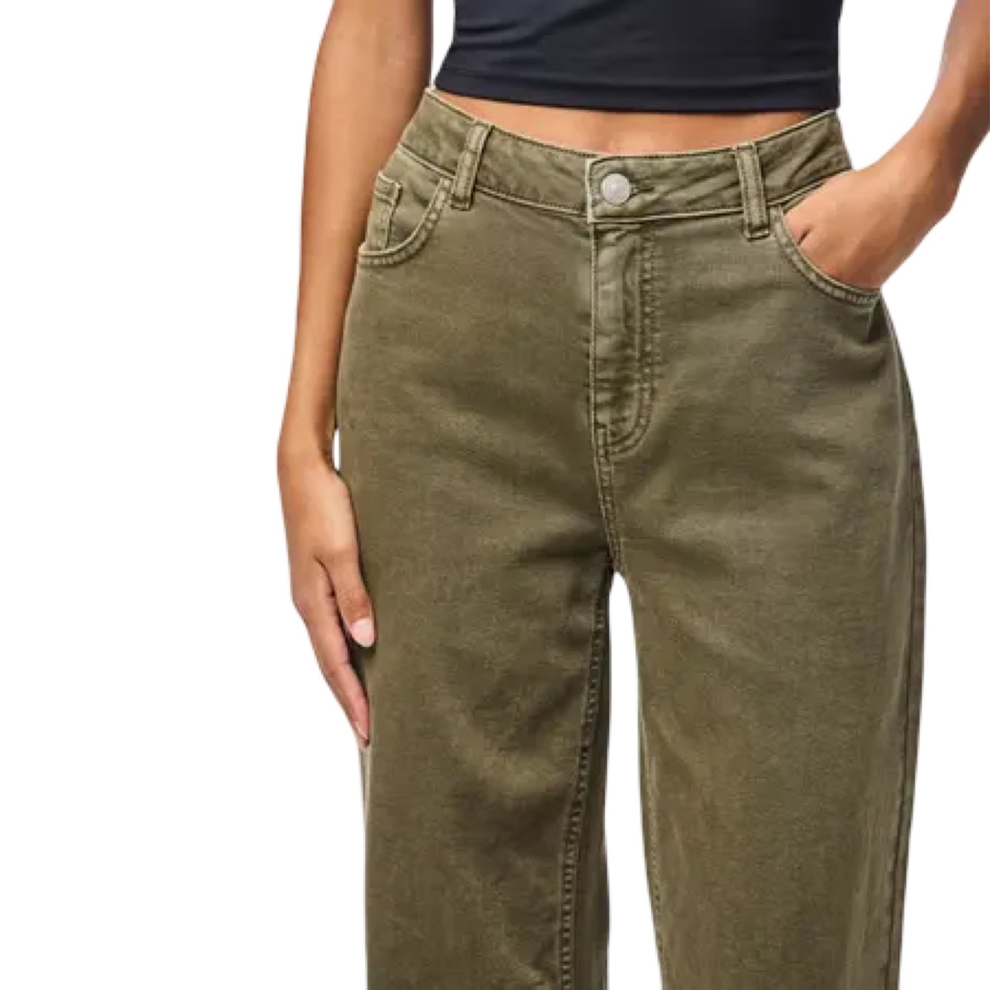 Pieces - PCsilke mw wide colored jeans Noos Bc - Military Oliver - Merle og Wilde ApS