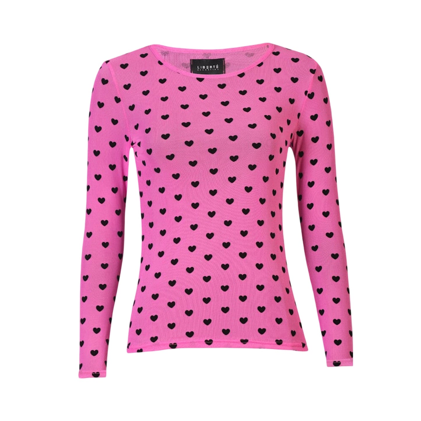 Liberte - Mesh LS T-shirt - Pink Black Flock Heart - Merle og Wilde ApS