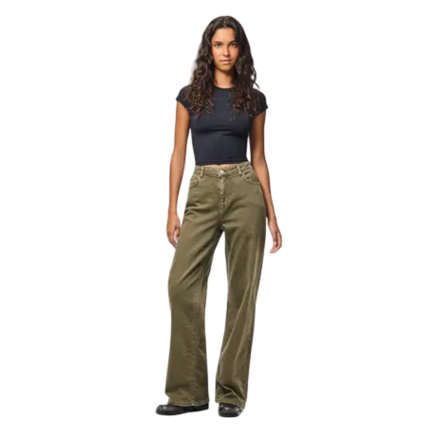 Pieces - PCsilke mw wide colored jeans Noos Bc - Military Oliver - Merle og Wilde ApS