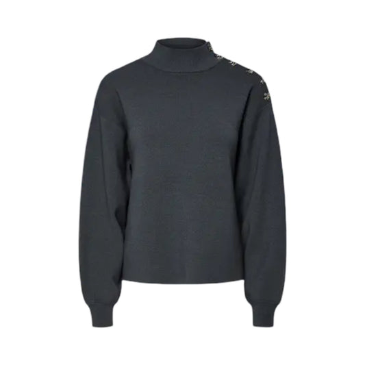 YAS - Yashama LS Pearl knit pullover - Dark Grey melange - Merle og Wilde ApS