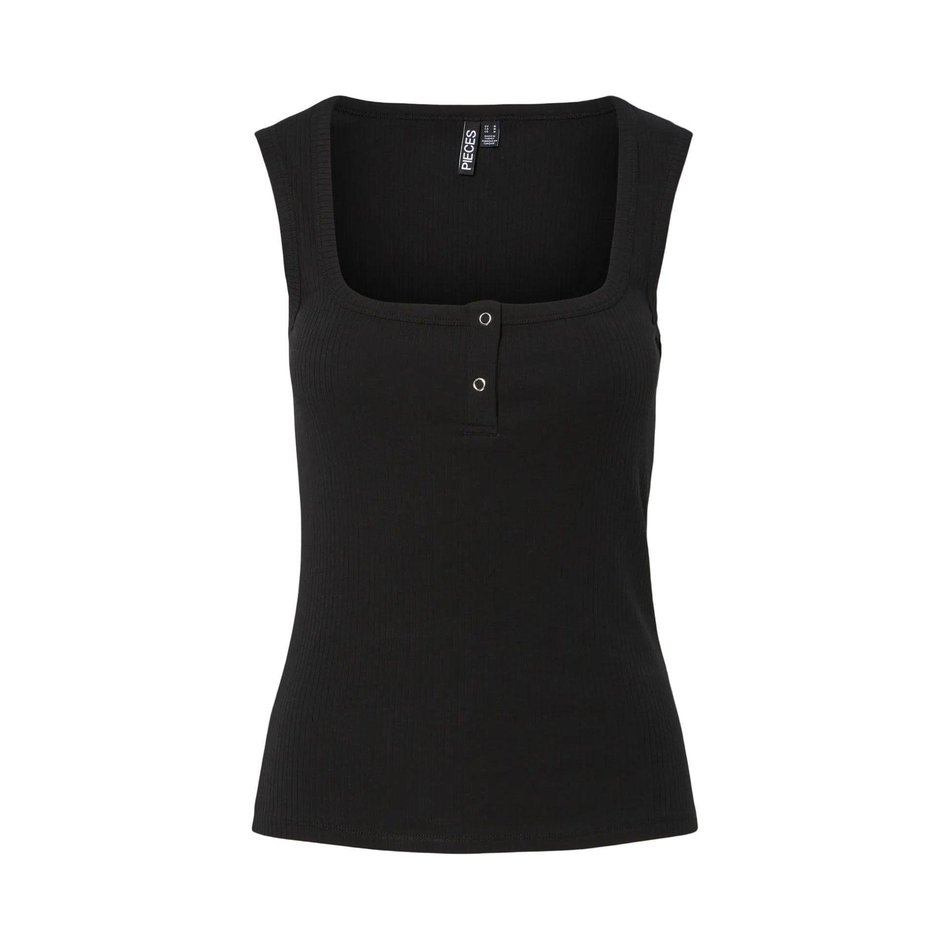 Pieces - PCkitte SL SQ Neck top JRS neck Noos BC - Sort - Merle og Wilde ApS