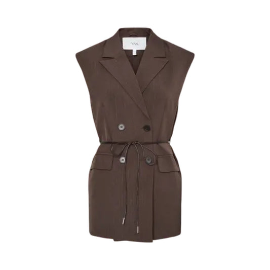 Preorder okt. - YAS - Yasshimma waistcoat - Chocolate Brown w. metallic pinstripe - Merle og Wilde ApS