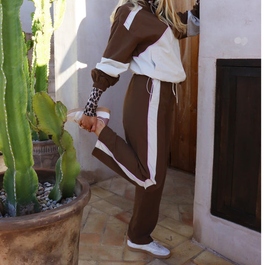 Liberte - Eva track wide pants - Mocca Ivory - Merle og Wilde ApS