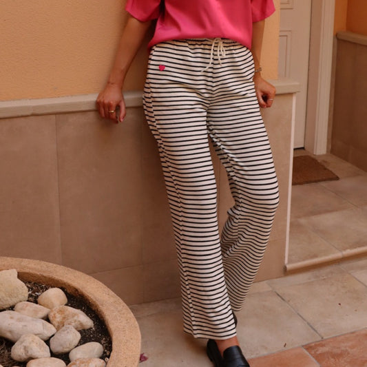 Preorder dec. - Liberté - sus - wide - pants - Black creme stripe - Merle og Wilde ApS