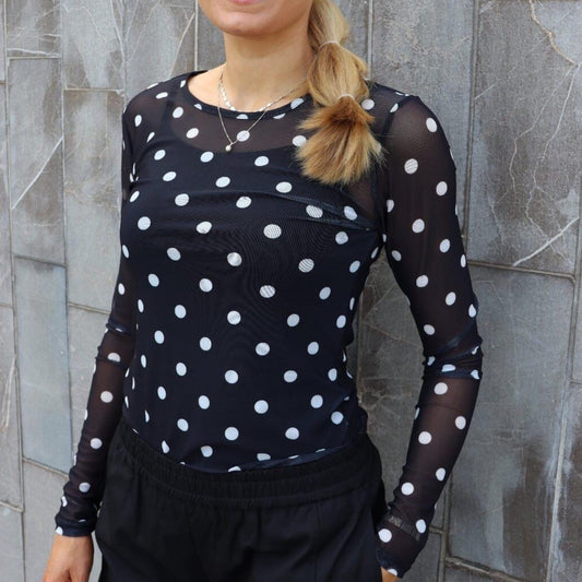Liberte - Mesh LS t-shirt - Black white Big Dot - Merle og Wilde ApS