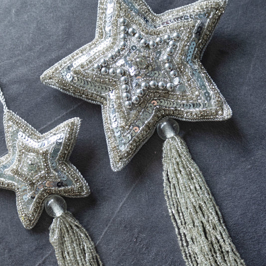 Black Colour - BCtassel star Christmas ornament - silver