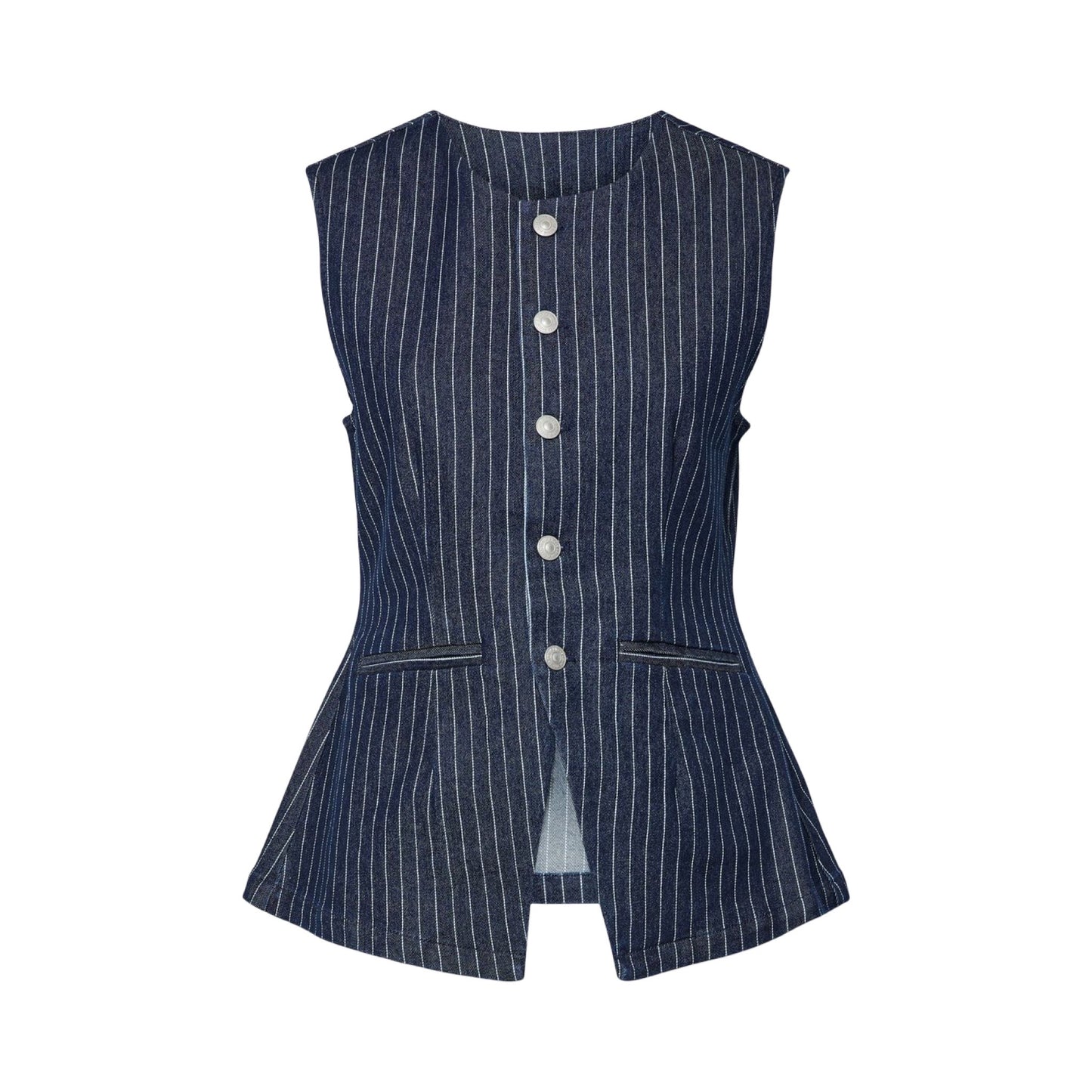 Pieces - PCrose Long denim vest - Dark Blue denim pinstripe - Merle og Wilde ApS