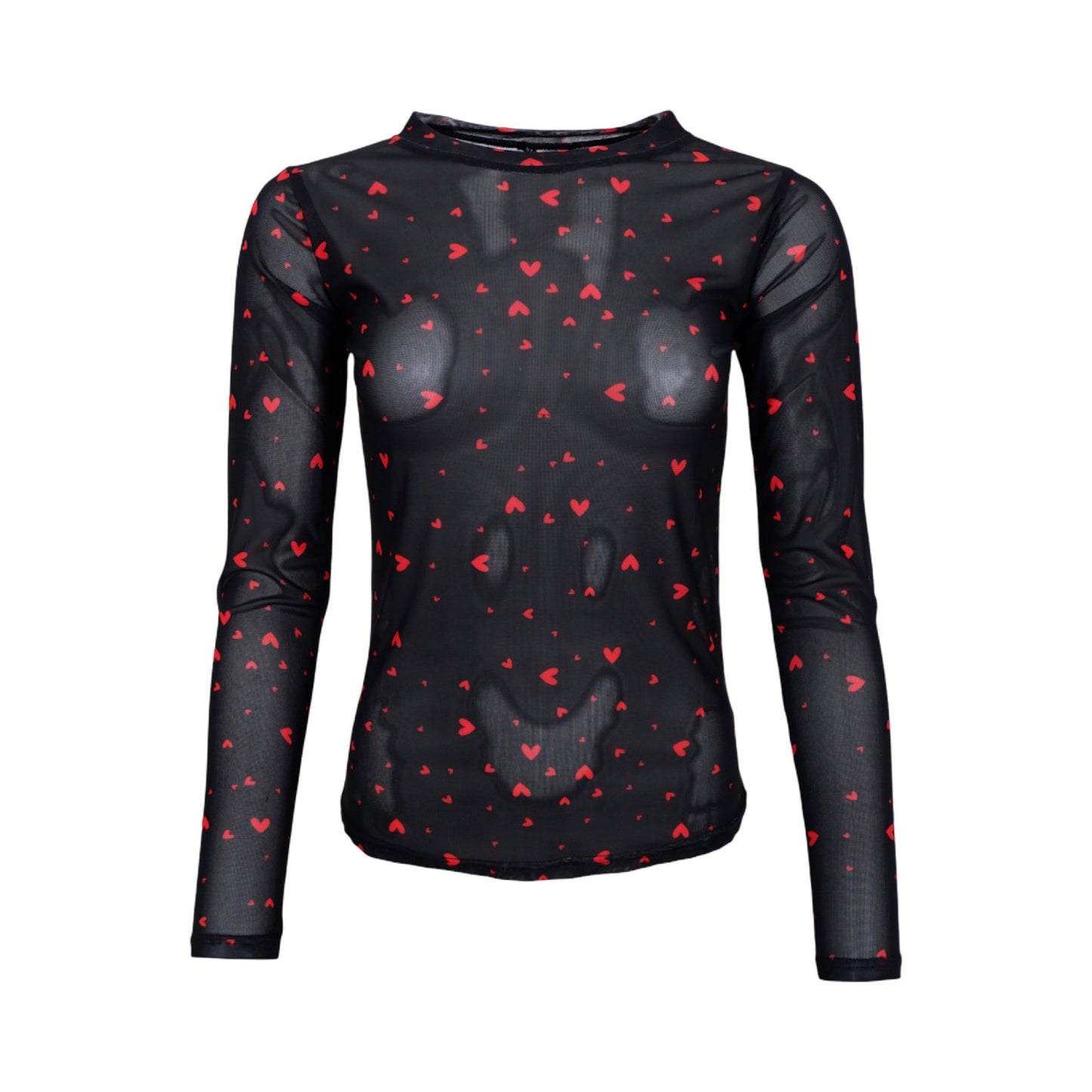Black colour - BCannie mesh blouse - Black red Heart - Merle og Wilde ApS