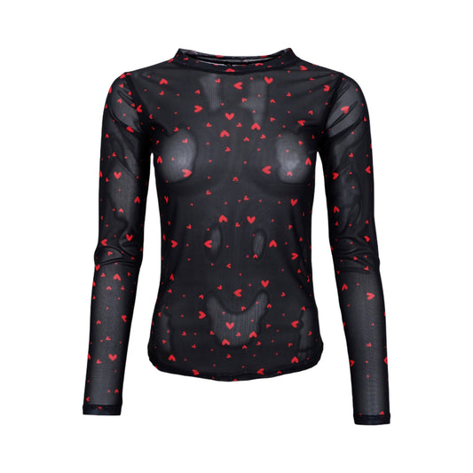 Black colour - BCannie mesh blouse - Black red Heart - Merle og Wilde ApS