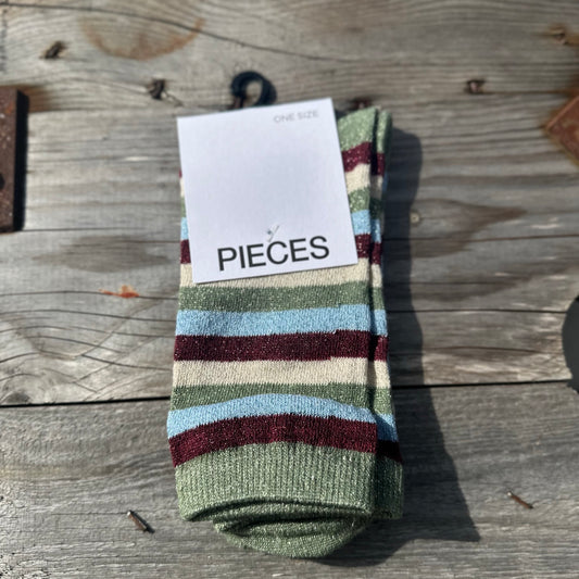 Pieces - PC glimmer socks - Bordeaux/grøn/blå