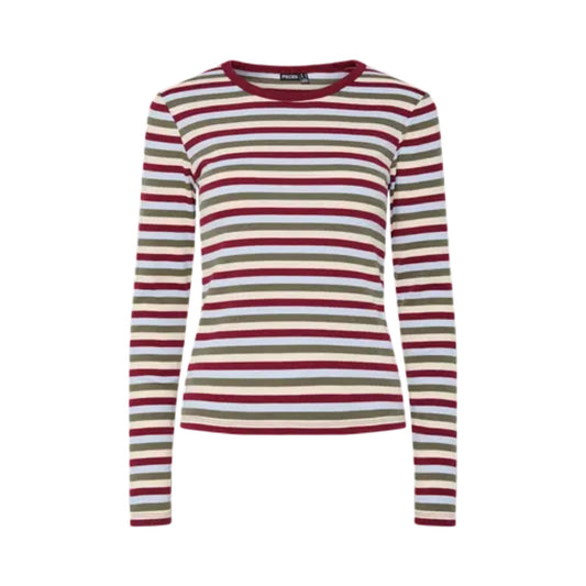 Pieces - PCmay LS striped top - Deep linchen green/reed - Merle og Wilde ApS