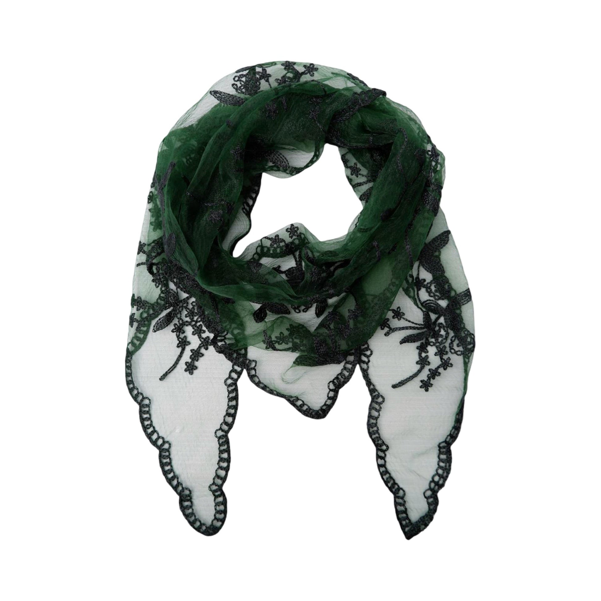 Black colour - BCmiriana triangle lace scarft - bottle green - Merle og Wilde ApS