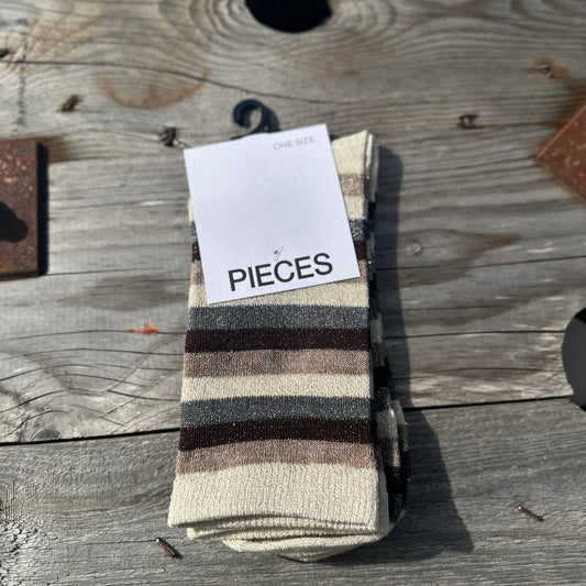 Pieces - PC glimmer socks - Creme/grå/beize