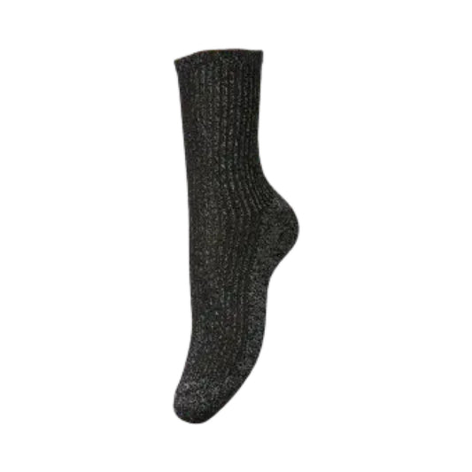 Pieces - PCsebby glitter Long stripe sock - Black - Merle og Wilde ApS