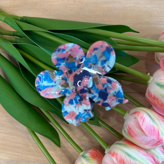 Merle & Wilde - Colormix hårblomst klemme - blå/lyserød - Merle og Wilde ApS