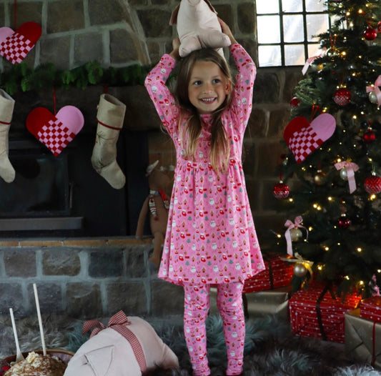 Liberte - Alma-LS-Babydoll-dress kids - Christmas time pink x-mas23 - Merle og Wilde